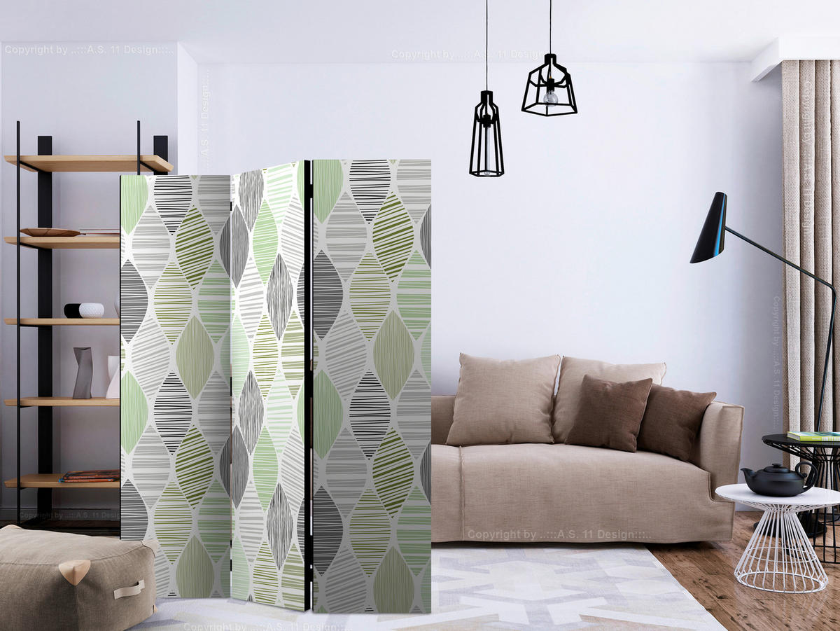 SKÄRMVÄGG  i trä, textil  grön, ljusgrå  - grön/ljusgrå, Basics, trä/textil (135/172/3cm) - artgeist