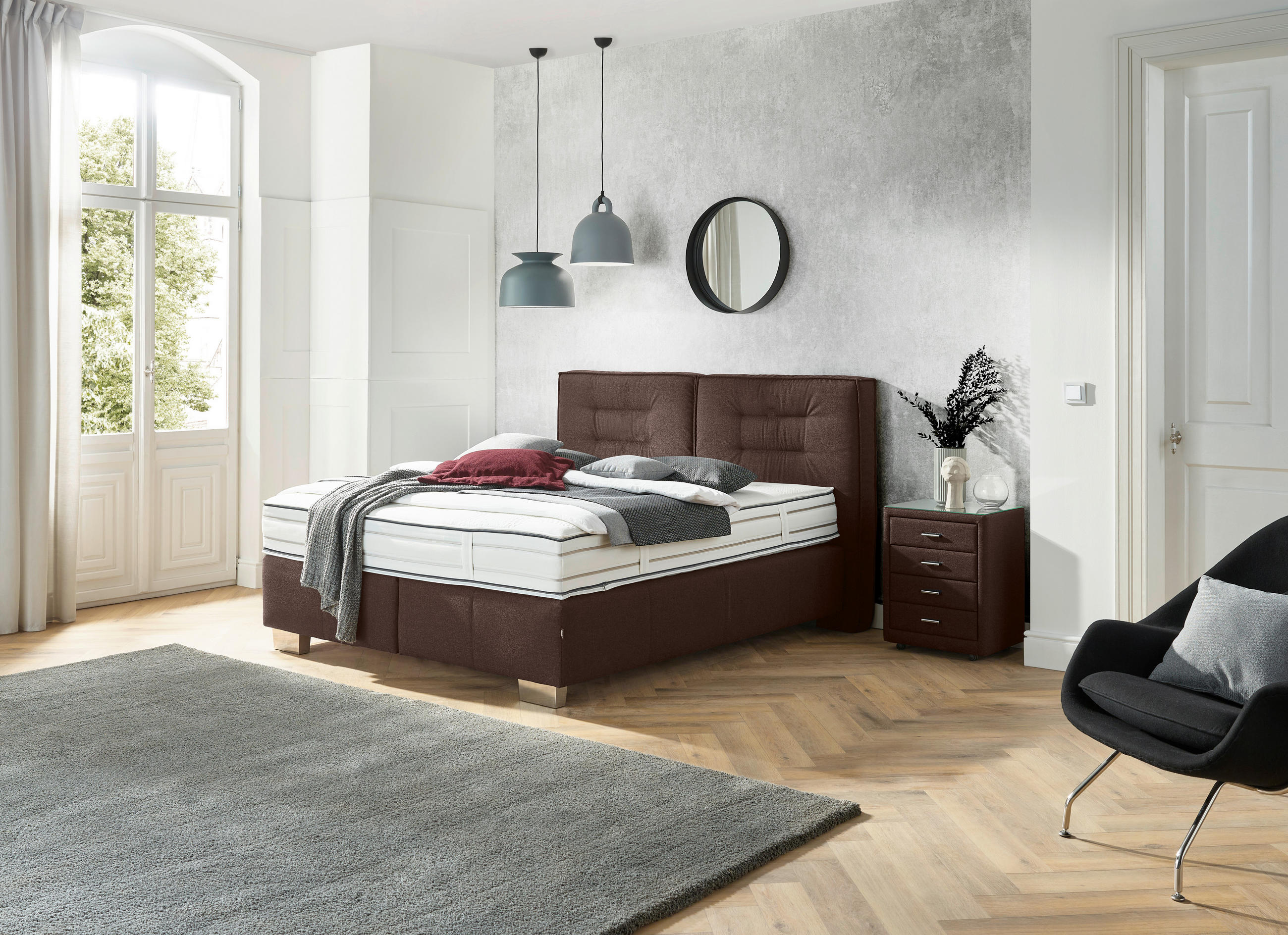 BOXSPRINGBETT 180/200 cm in Dunkelbraun - Chromfarben/Dunkelbraun, KONVENTIONELL, Textil (180/200cm) - Dieter Knoll