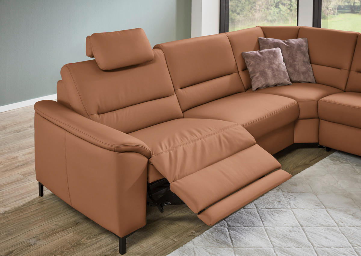 ECKSOFA  in Echtleder Cognac  290/249 cm  - Cognac/Schwarz, KONVENTIONELL, Leder/Metall (290/249cm) - Beldomo Premium