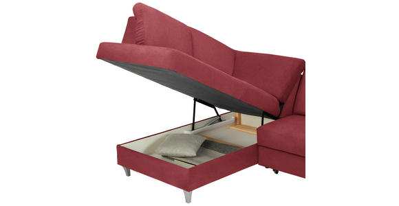 ECKSOFA in Flachgewebe Rot  - Silberfarben/Rot, KONVENTIONELL, Holz/Textil (186/255cm) - Cantus