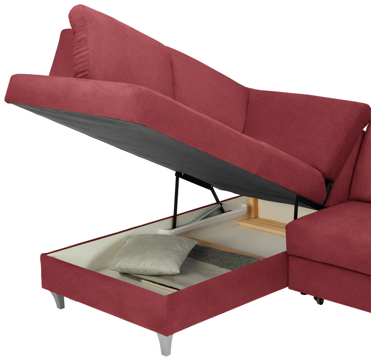 ECKSOFA in Flachgewebe Rot  - Silberfarben/Rot, Konventionell, Holz/Textil (186/255cm) - Cantus