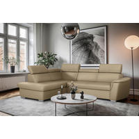 WOHNLANDSCHAFT  in Kombination Echtleder/Lederlook Hellgrau  - Hellgrau, Leder/Metall (211/262cm) - Celina Home
