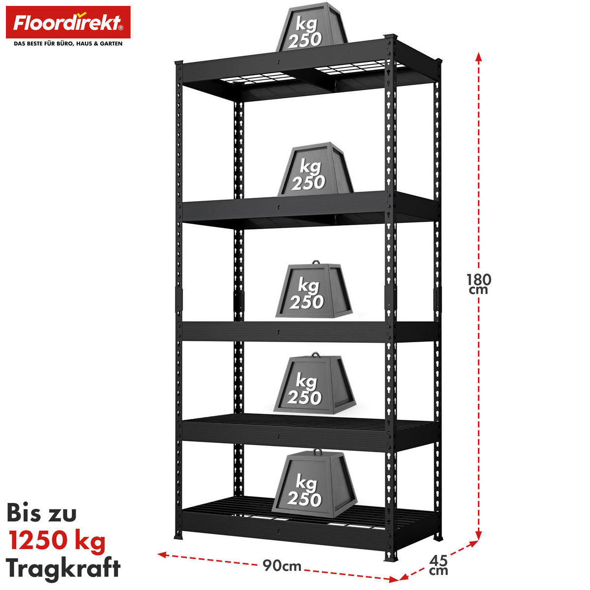 SCHWERLASTREGAL 90/180/45 cm  - Schwarz, Basics, Metall (90/180/45cm) - Floordirekt