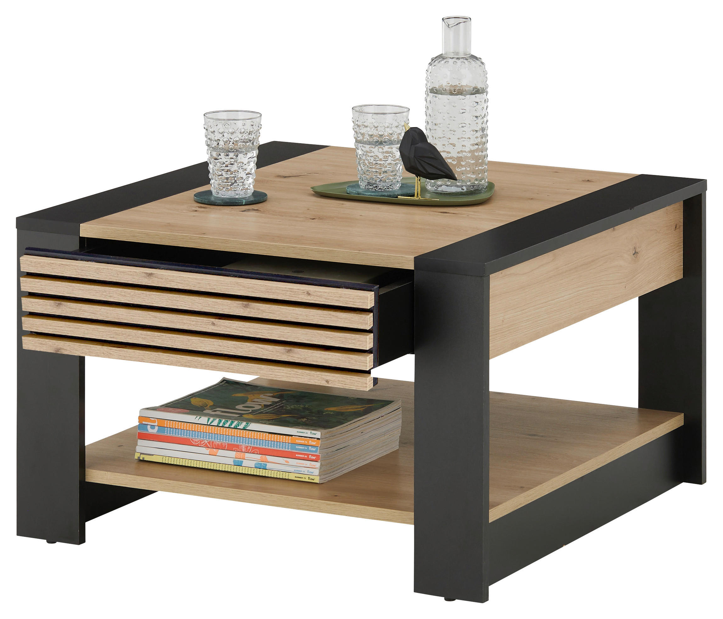 Thumbnail - Livetastic Couchtisch, Schwarz, Eiche Artisan, Holzwerkstoff, quadratisch, eckig, 70x42x70 cm, Wohnzimmer, Wohnzimmertis...