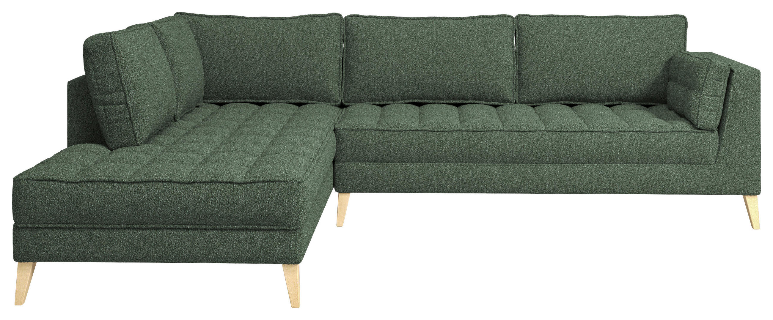 ECKSOFA Dunkelgrün Bouclé  - Dunkelgrün/Naturfarben, Design, Holzwerkstoff/Textil (204/310cm) - MID.YOU