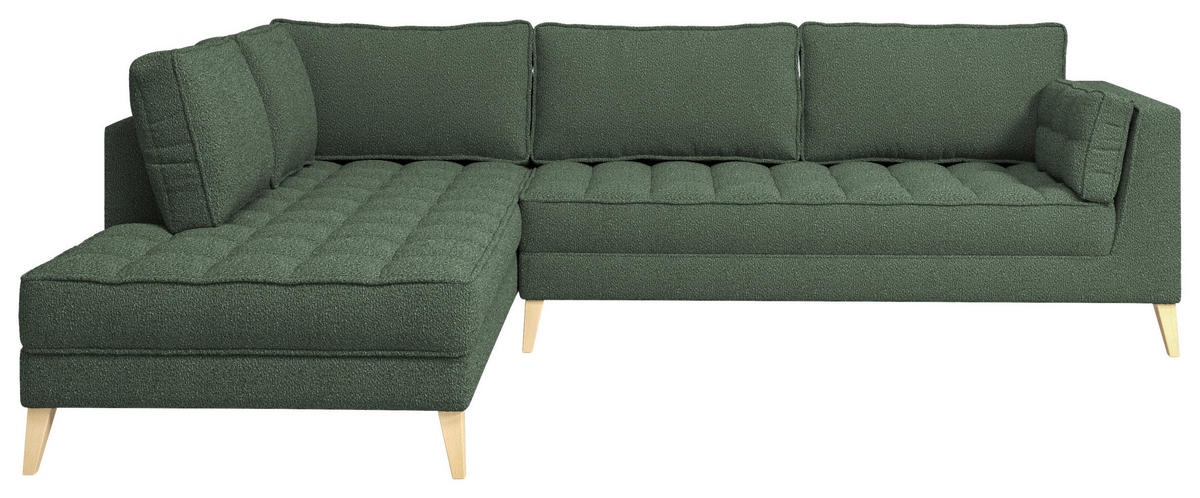 ECKSOFA in Bouclé Dunkelgrün  - Dunkelgrün/Naturfarben, Design, Holzwerkstoff/Textil (204/310cm) - MID.YOU
