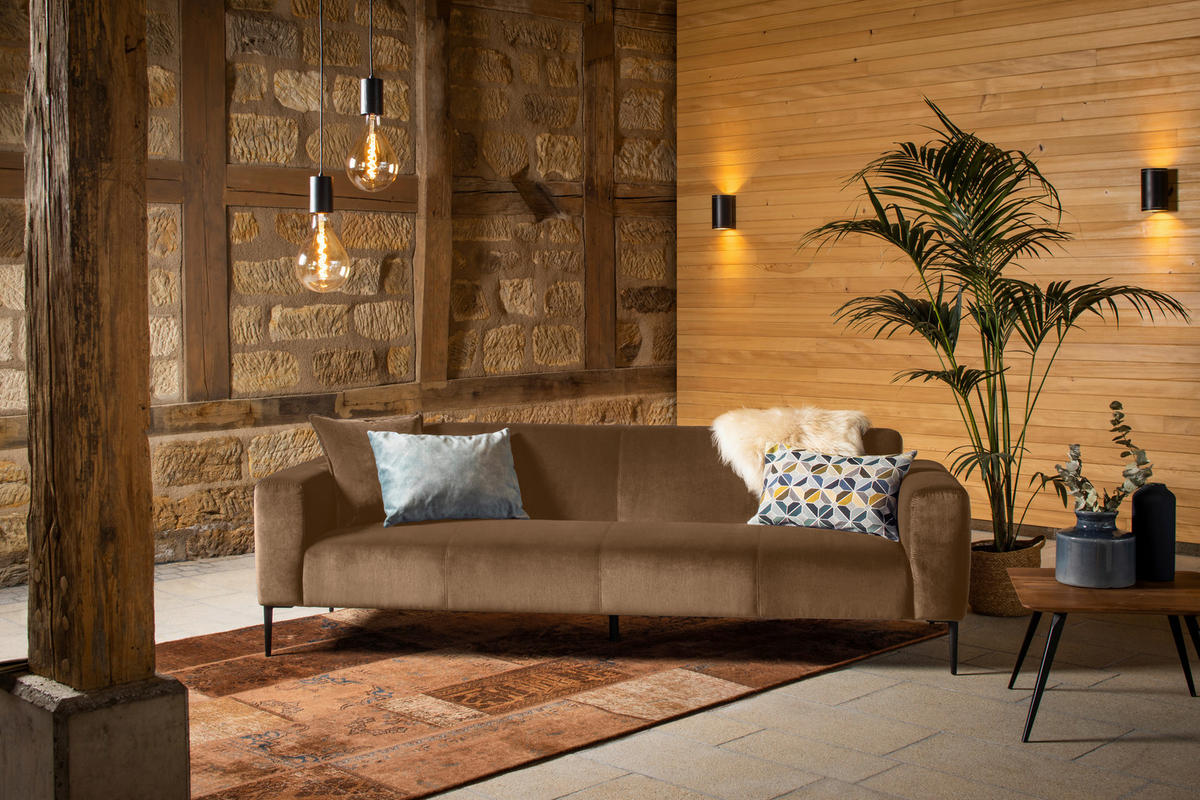 TROJMIESTNA POHOVKA, textil, koňaková - čierna/koňaková, Modern, kov/textil (250/76/86cm) - W.Schillig