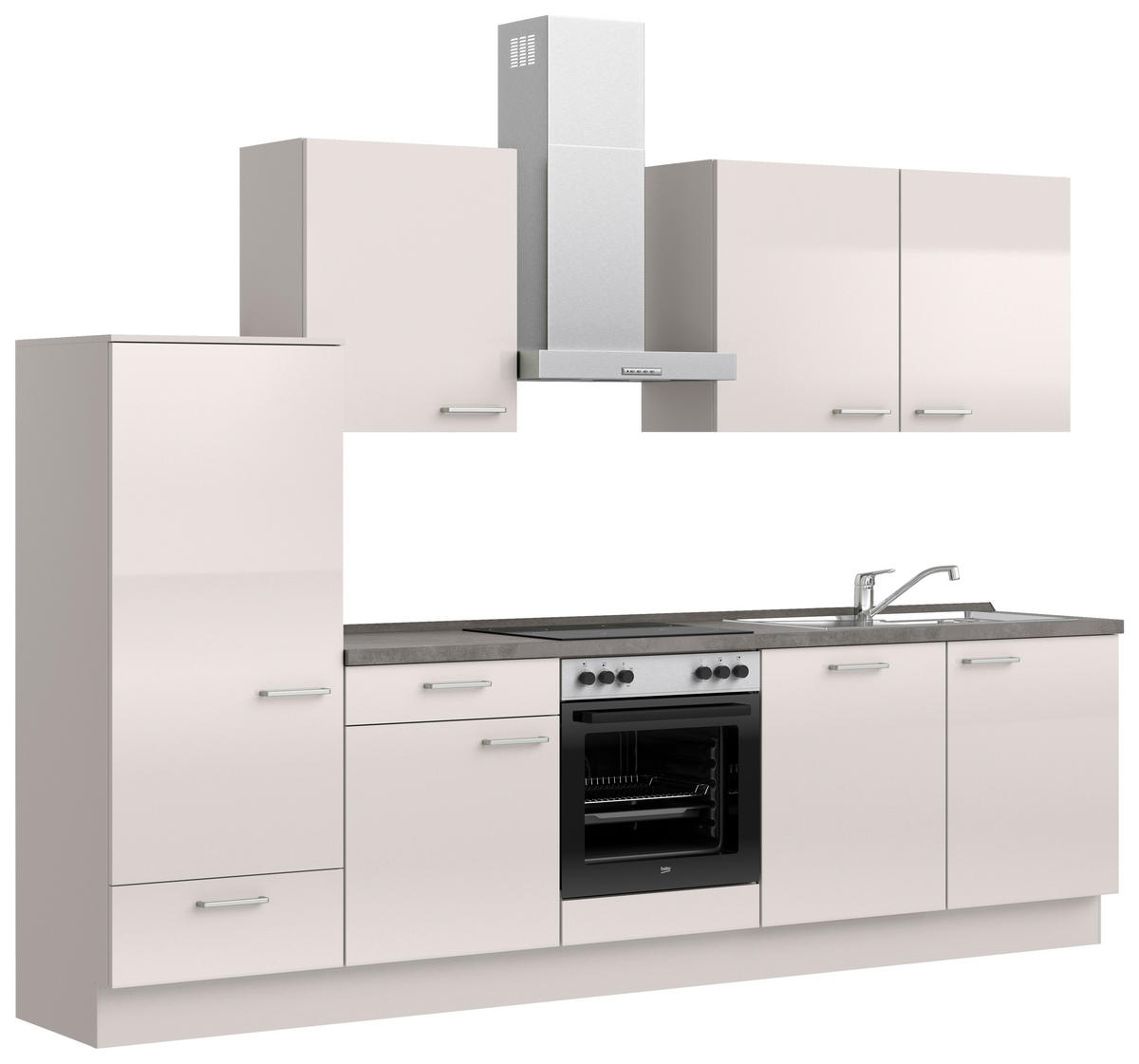 KÜCHENBLOCK Flash 300 cm  in Schieferfarben, Hellgrau  - Schieferfarben/Edelstahlfarben, MODERN, Holzwerkstoff/Metall (300cm) - Nobilia