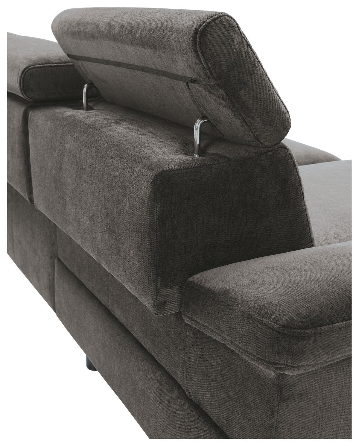 ECKSOFA in Velours Anthrazit  - Anthrazit/Silberfarben, MODERN, Textil/Metall (182/262cm) - Trendmanufaktur