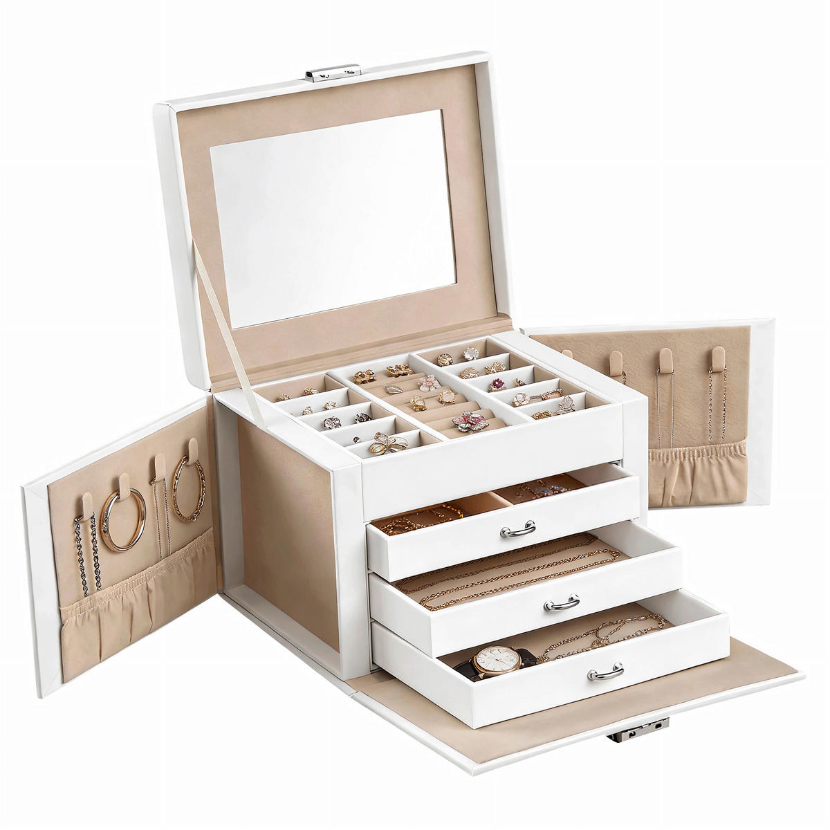 SCHMUCKKÄSTCHEN - Beige/Weiß, Trend, Leder/Holzwerkstoff (22,5/16,5/17,5cm) - Boxxx