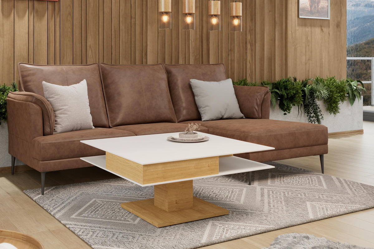 COUCHTISCH Wildeiche furniert Farbglas 90/90/35,5 cm quadratisch Grau, Eichefarben  - Eichefarben/Grau, Design, Glas/Holz (90/90/35,5cm) - Voglauer