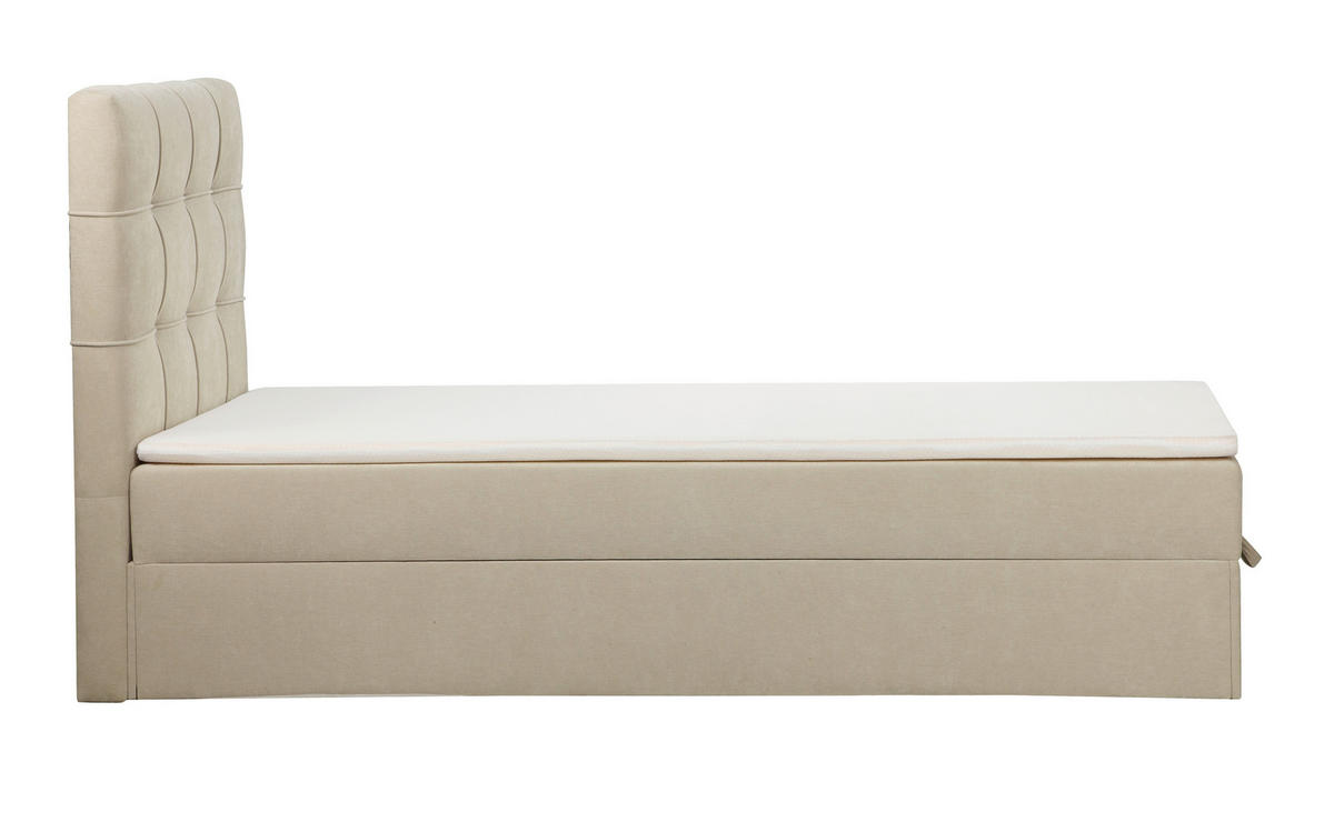 BOXBETT 100/200 cm,  in Beige, Matratze, gepolstertes Kopfteil, Bettkasten, Topper, H3 = fest  - Beige/Schwarz, Basics, Kunststoff/Textil (100/200cm) - Chameo