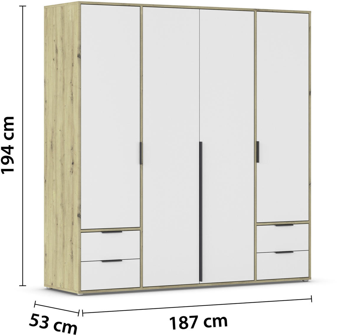 DREHTÜRENSCHRANK in Weiss, Eiche Artisan  - Weiss/Eiche Artisan, Basics, Holzwerkstoff/Metall (187/194/53cm) - Boxxx
