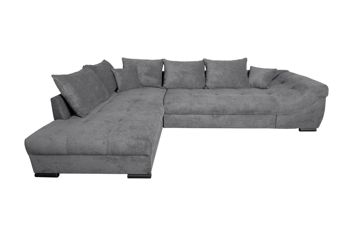 ECKSOFA ATLANTA Dunkelgrau Struktur Liegefläche im Originalstoff  - Dunkelgrau/Schwarz, Design, Textil/Metall (202/298cm) - MID.YOU