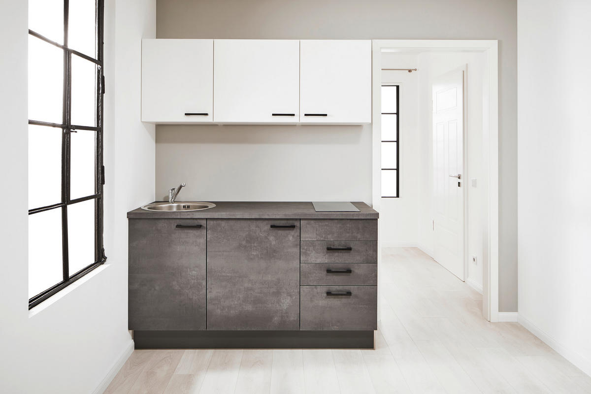 KÜCHENBLOCK 160 cm   in Graphitfarben, Weiß  - Schwarz/Graphitfarben, Design, Holzwerkstoff/Metall (160cm) - Pino