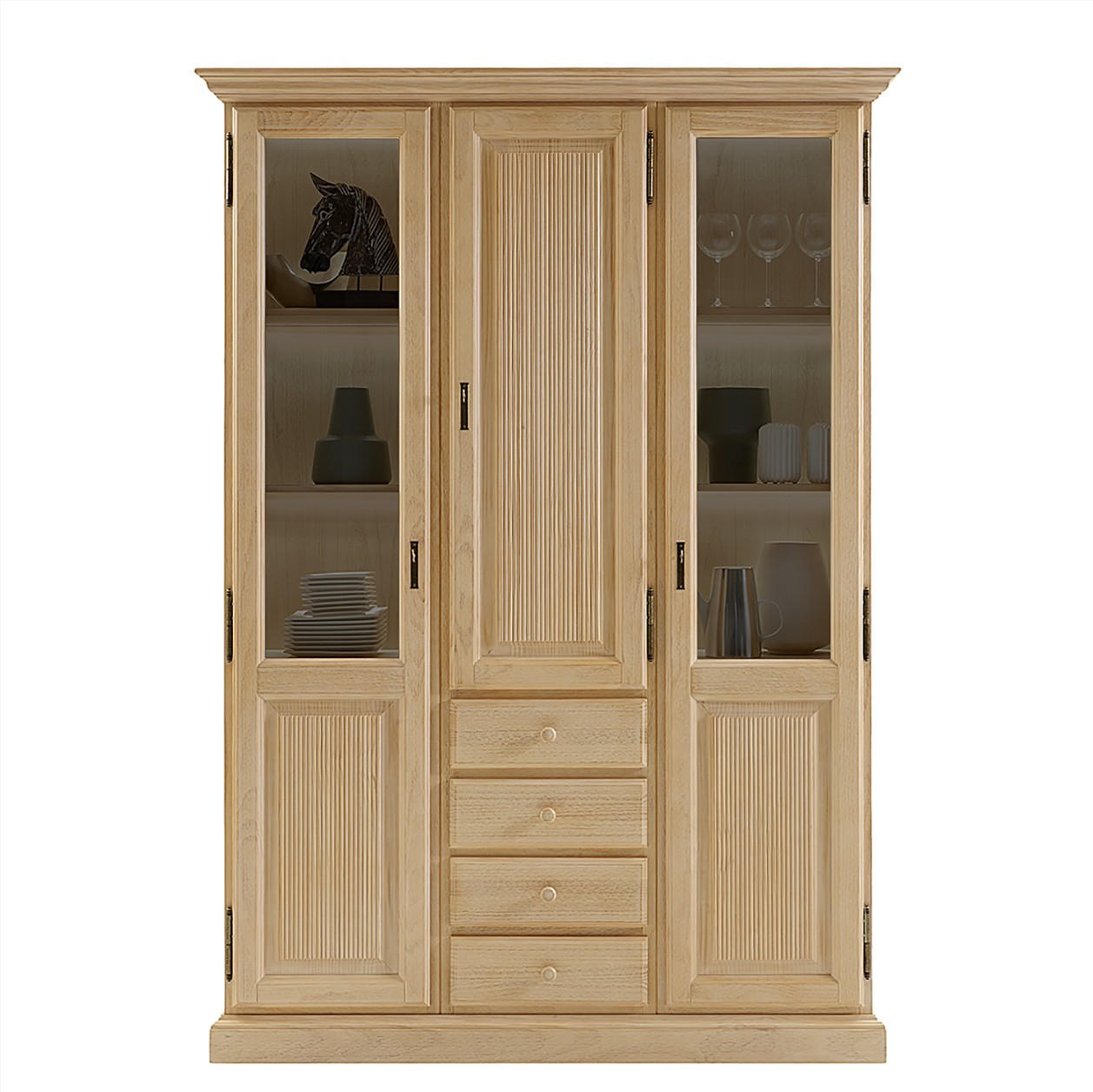 VITRINE in massiv Pinie Beige  - Beige, Design, Holz (153/217/42cm) - Livetastic