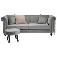 CHESTERFIELD-SOFA Samt Hellgrau  - Hellgrau, Design, Holz/Textil (217/80/88cm) - Livetastic
