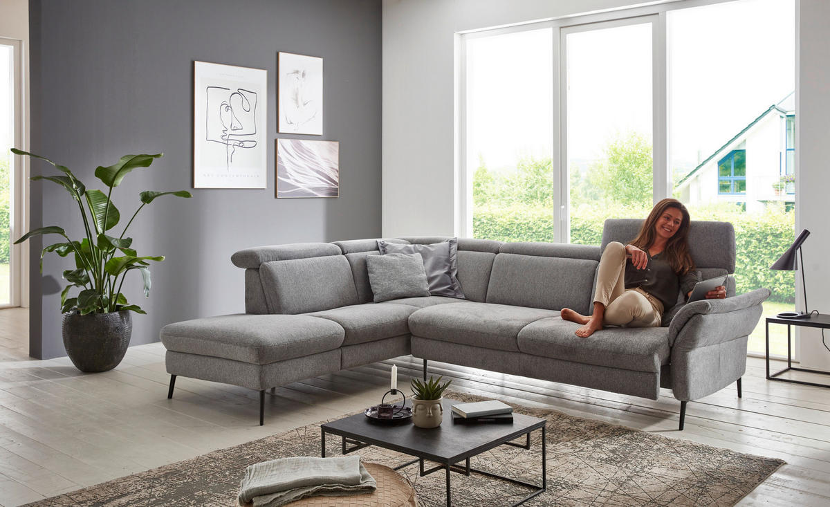 ECKSOFA in Struktur Grau  - Schwarz/Grau, Modern, Textil/Metall (235/275cm) - Cantus