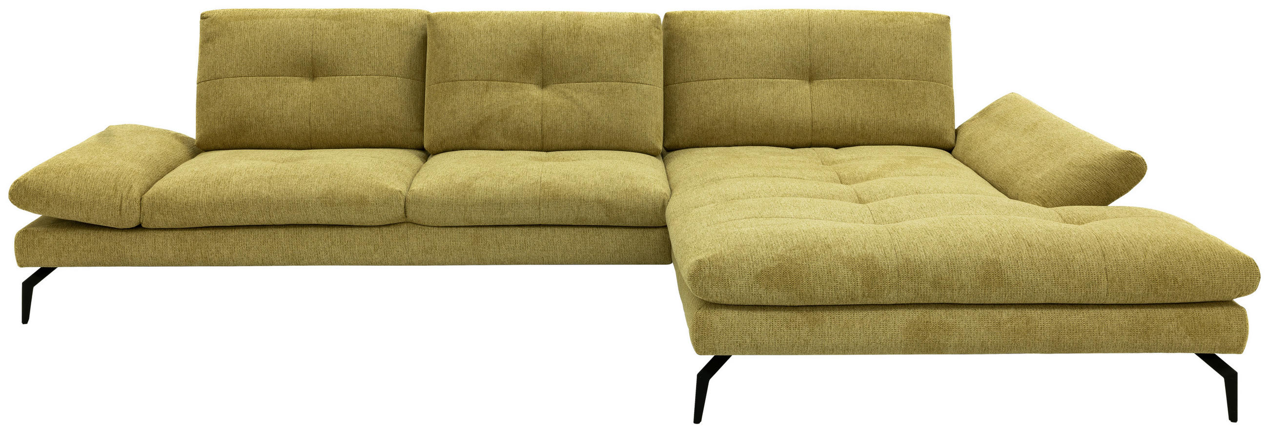 ECKSOFA Hellgelb Struktur Rücken echt  - Hellgelb/Schwarz, Design, Textil/Metall (340/203cm) - Chilliano