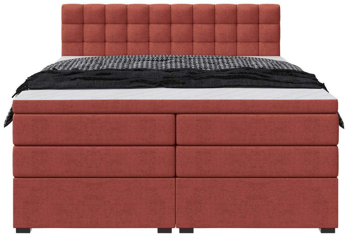 BOXSPRINGBETT 200/200 cm,  in Rot, Bettkasten, Topper, Matratzen, H3 = fest  - Rot/Schwarz, KONVENTIONELL, Kunststoff/Textil (200/200cm) - Boxxx