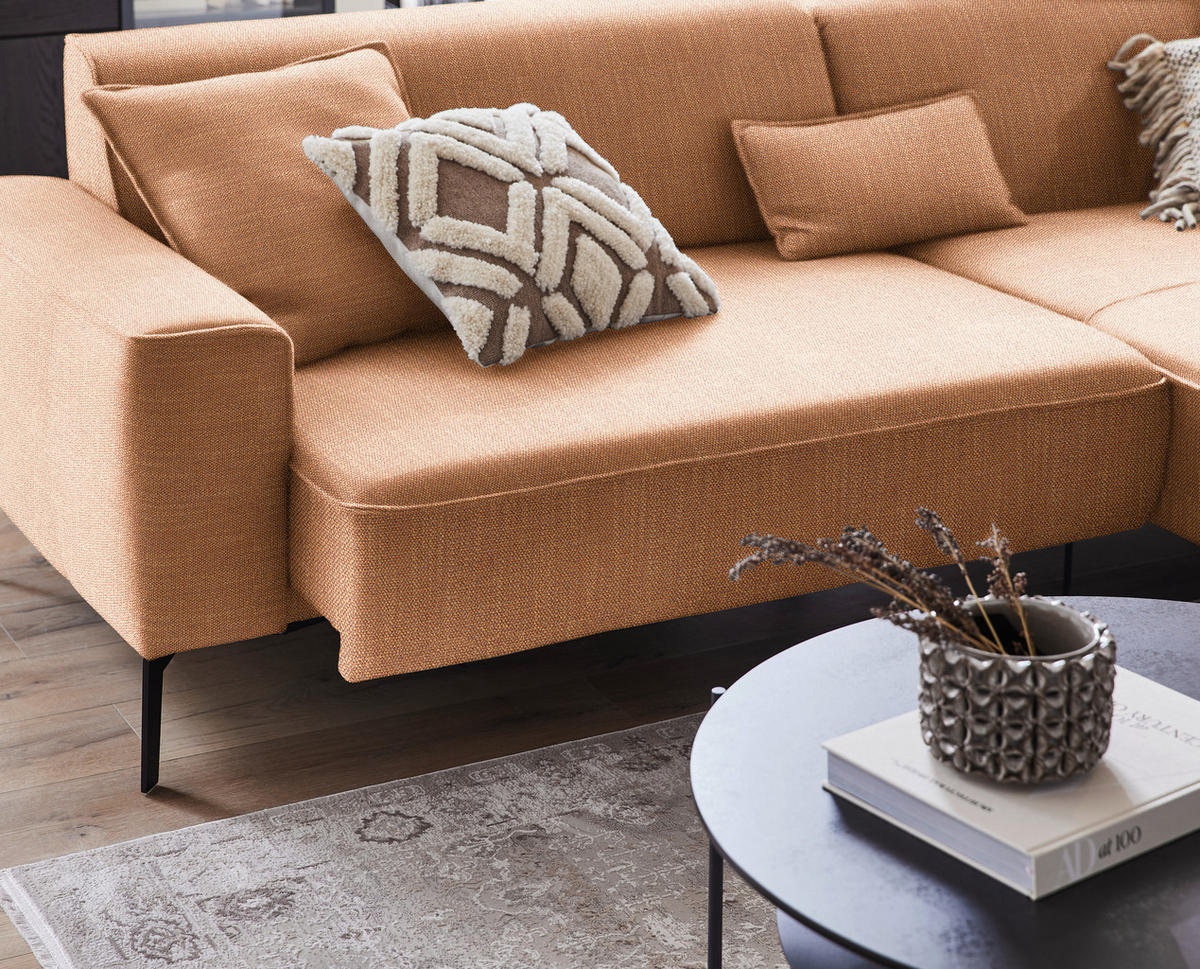 ECKSOFA in Flachgewebe Rostfarben  - Rostfarben/Schwarz, Design, Textil/Metall (285/190cm) - Johann Jakob