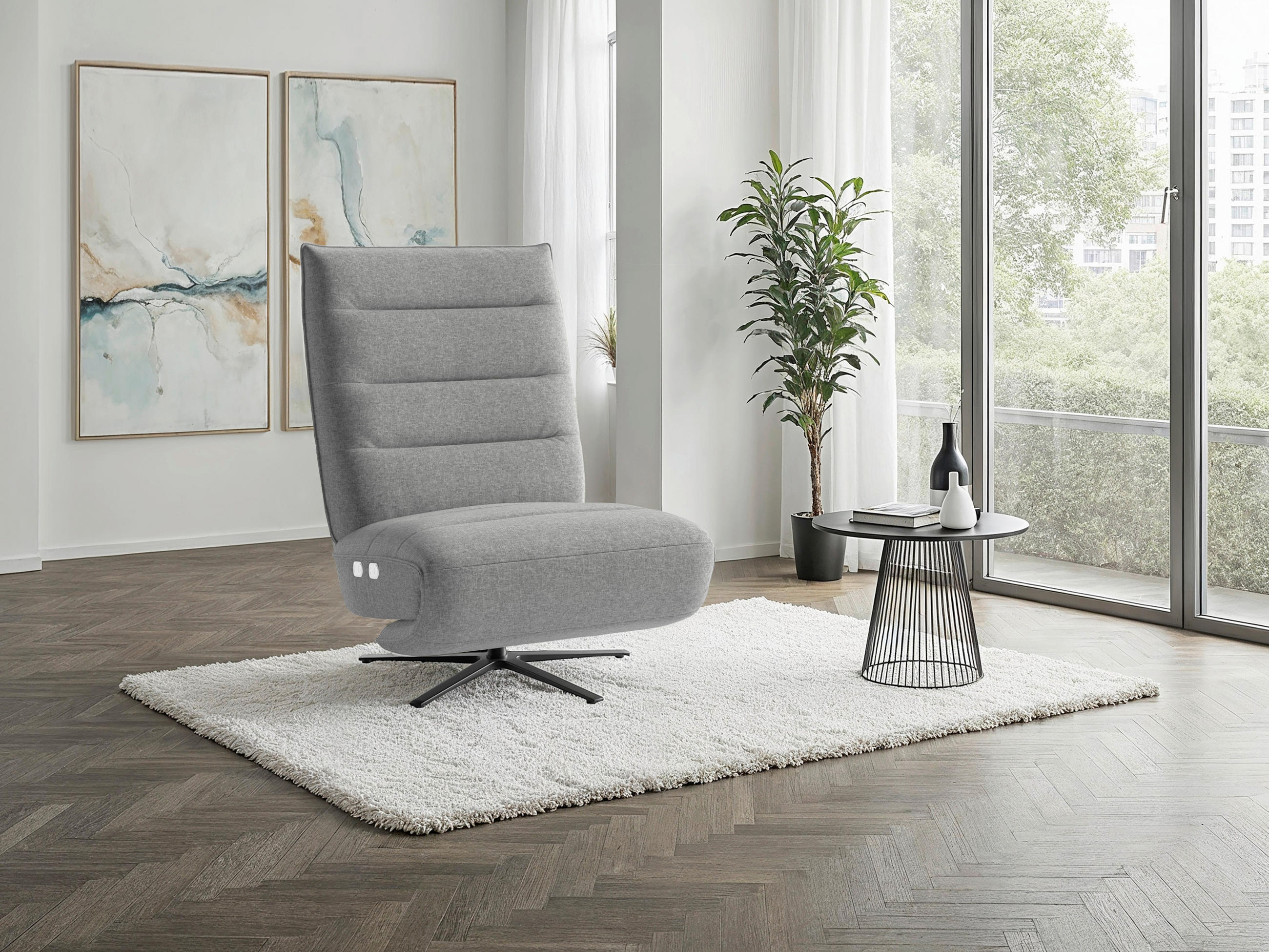 RELAXSESSEL EVE E Chenille Kopfteilverstellung, Rücken echt    - Schwarz/Grau, Basics, Textil/Metall (80/109/98cm) - Sit & More