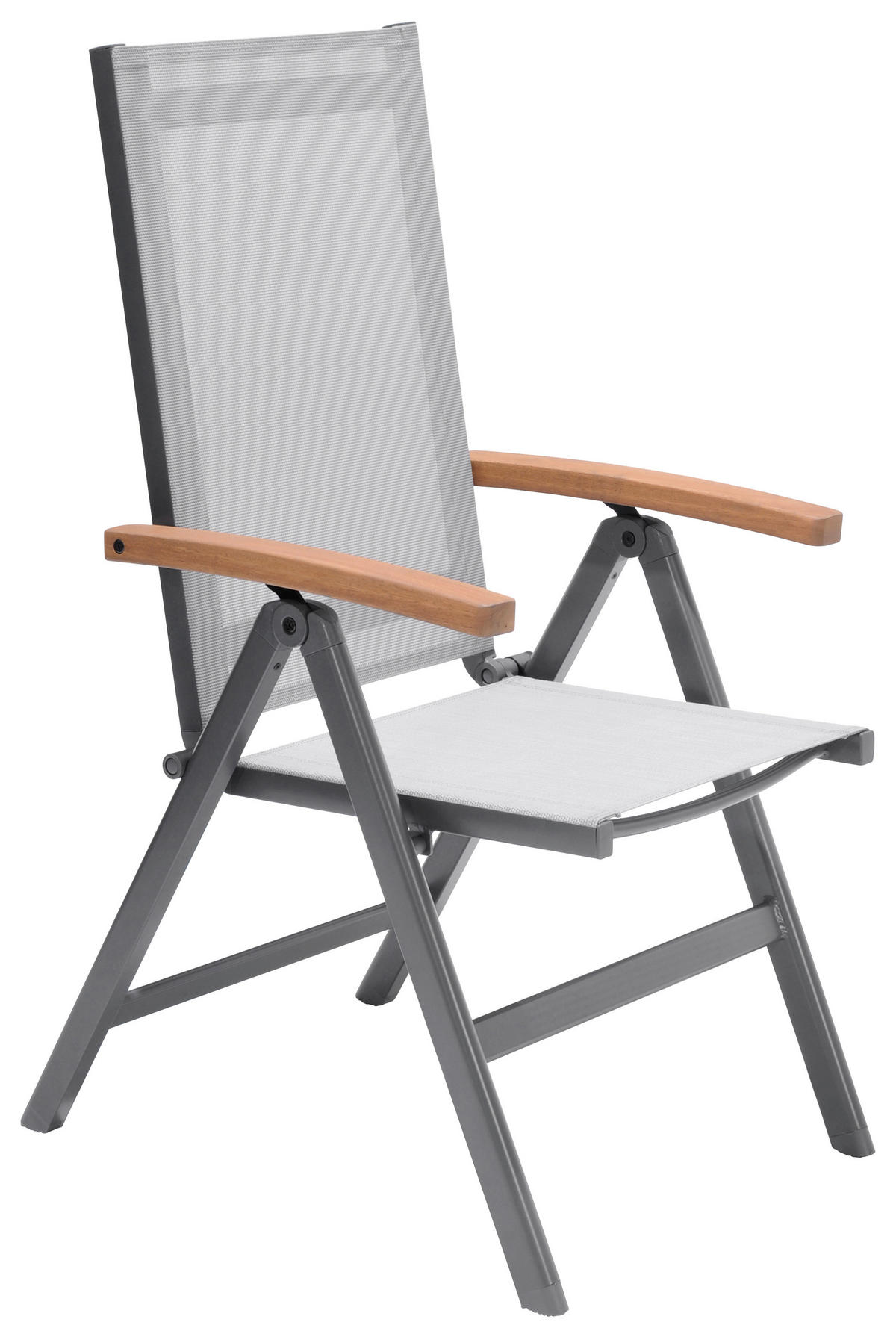 SCAUN PLIANT DE EXTERIOR in lemn, metal, textil gri, gri deschis, culoare lemn tec  - gri deschis/culoare lemn tec, Design, lemn/metal (56,4/105,8/65,50cm) - Ambia Garden