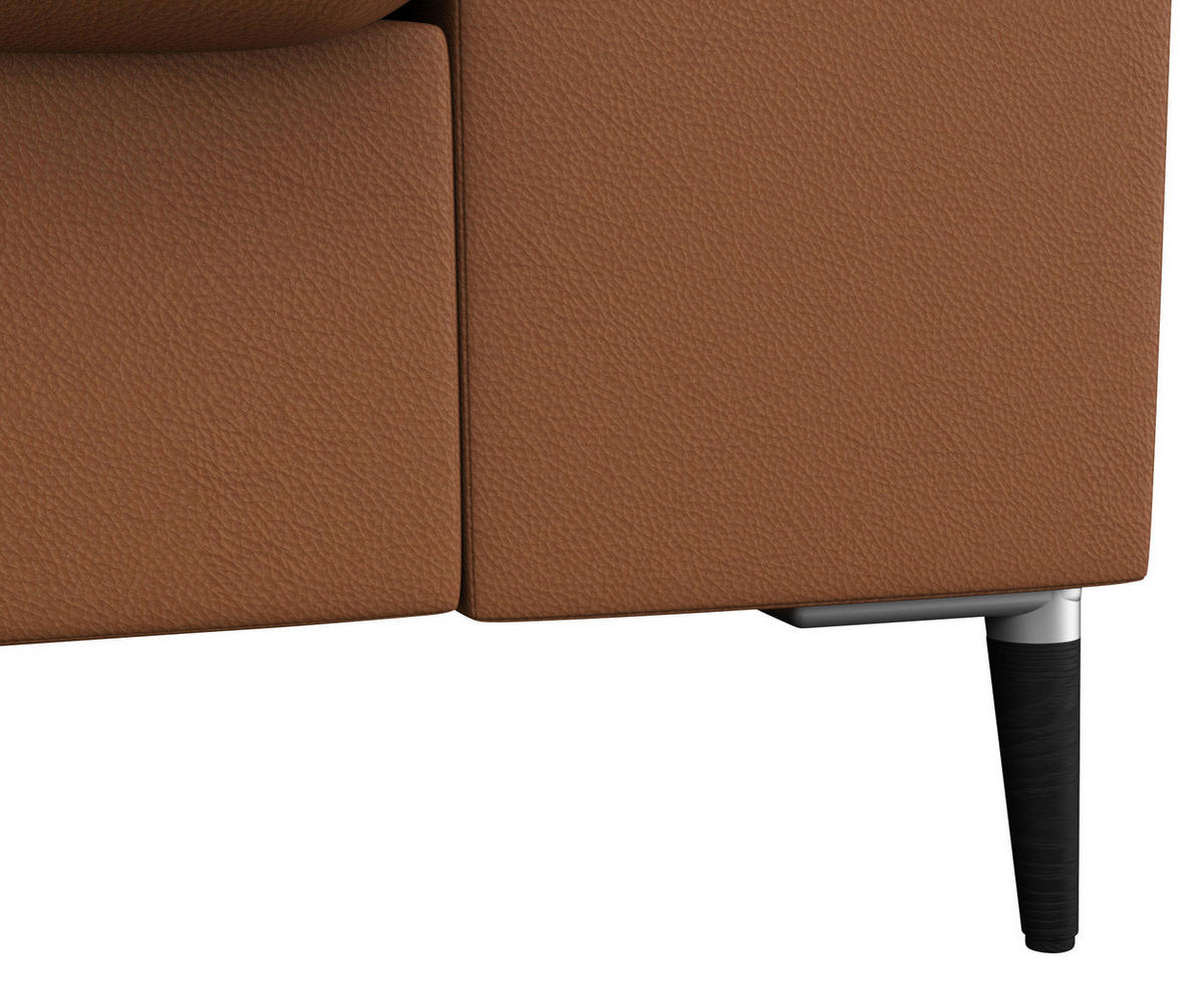 ECKSOFA Cognac Echtleder  - Cognac/Schwarz, Design, Leder/Metall (225/247cm) - Livetastic