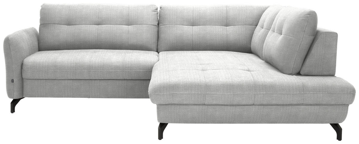 ECKSOFA in Flachgewebe, Leinenoptik Silberfarben  247/208 cm  - Silberfarben/Schwarz, MODERN, Textil/Metall (247/208cm) - Xora