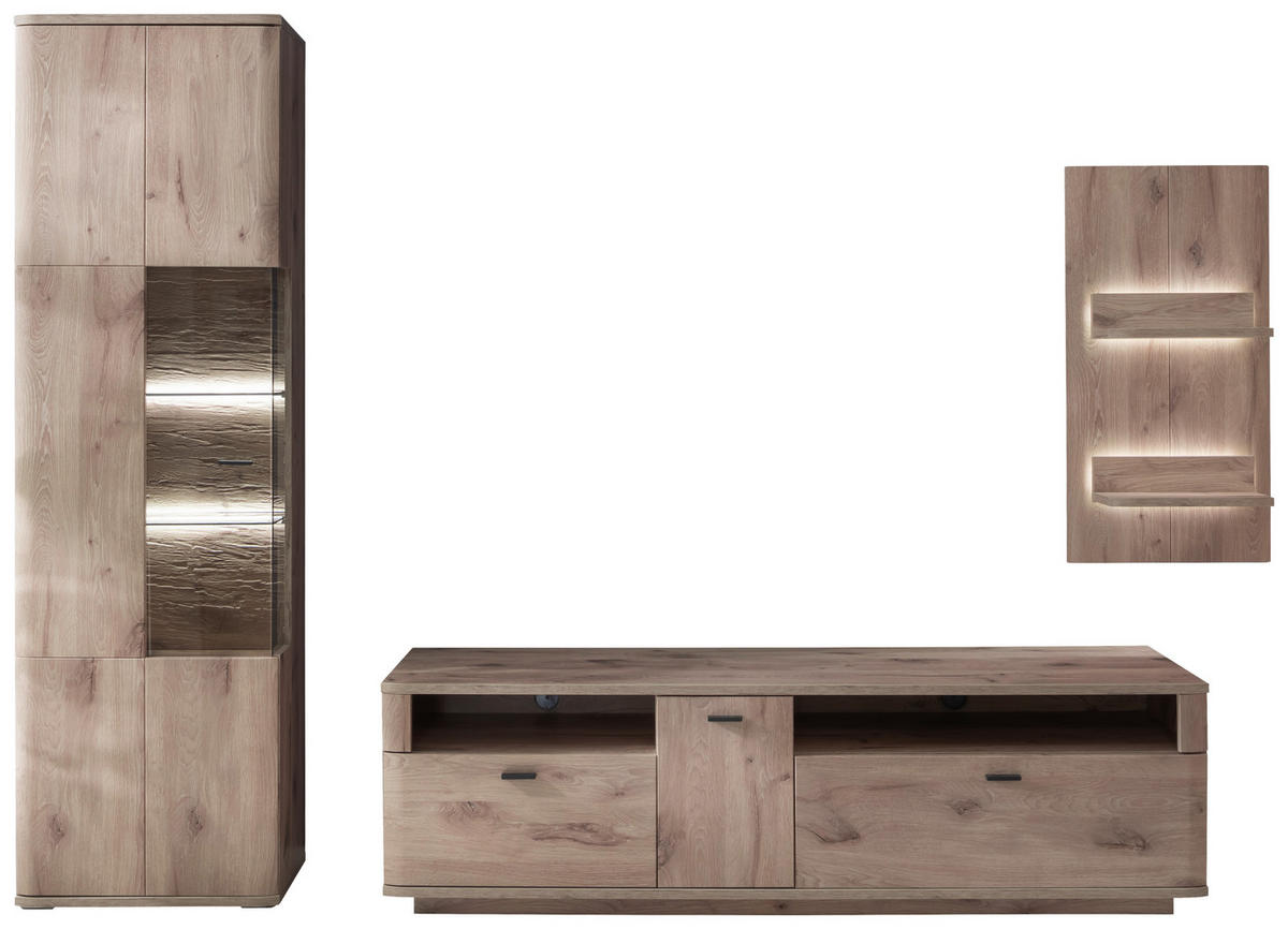 WOHNWAND  in Eichefarben  270/199/50 cm  - Eichefarben/Anthrazit, Design, Glas/Holzwerkstoff (270/199/50cm) - MID.YOU