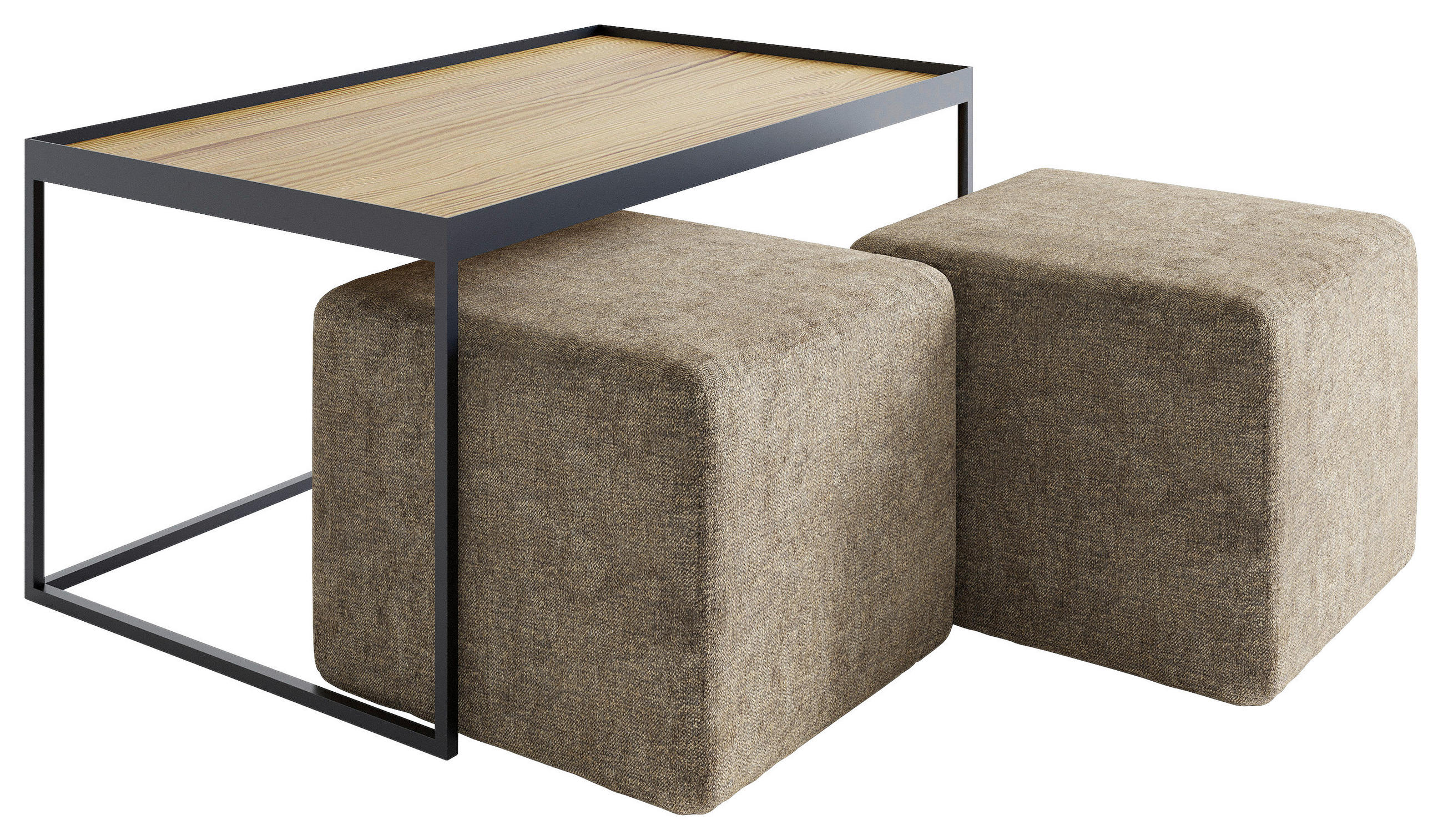 COUCHTISCHSET in Holz 100/60/39 cm  - Eichefarben/Schwarz, Design, Holz/Textil (100/60/39cm) - Novel