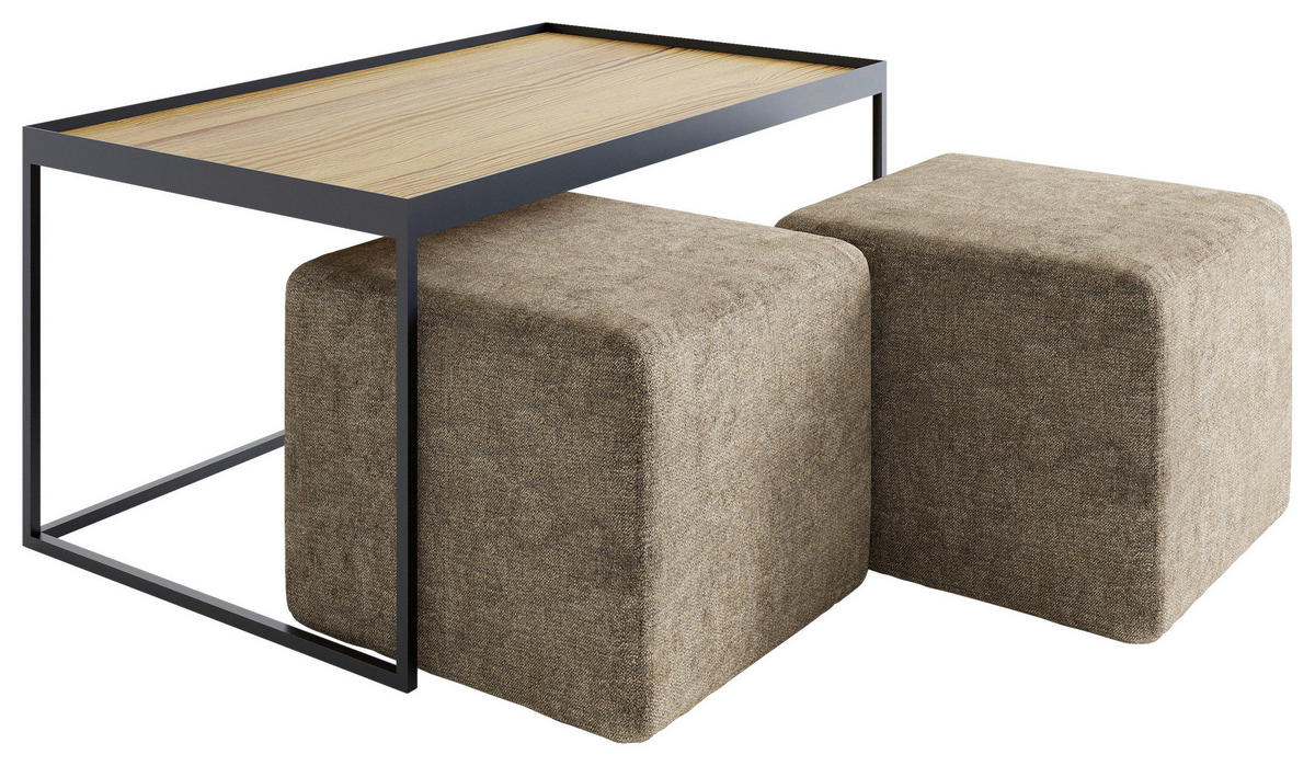 COUCHTISCHSET Eiche massiv rechteckig Braun, Eichefarben  - Eichefarben/Schwarz, Design, Holz/Textil (100/60/39cm) - Novel
