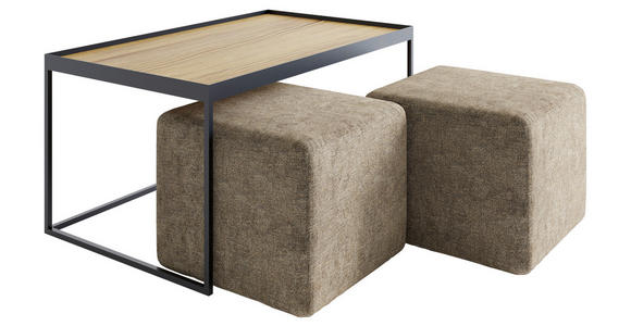 COUCHTISCHSET Eiche massiv rechteckig Braun, Eichefarben - Eichefarben/Schwarz, Design, Holz/Textil (100/60/39cm) - Novel