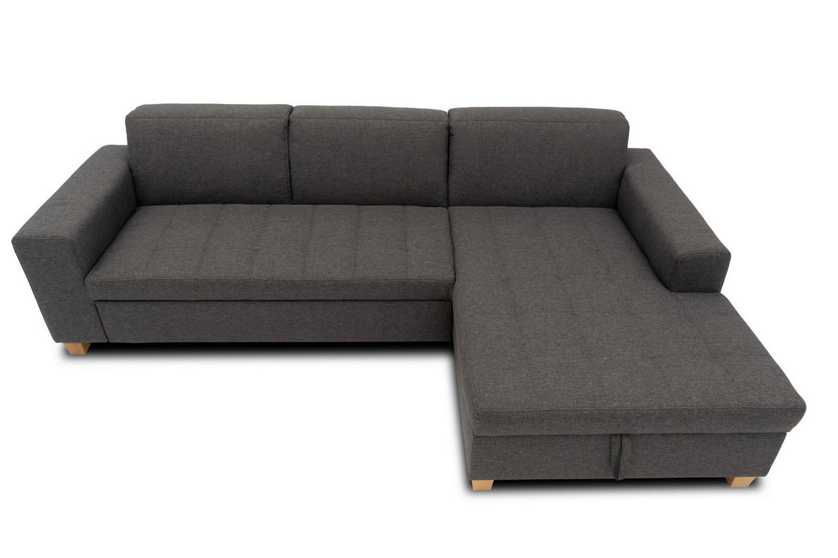 ECKSCHLAFSOFA SUGAR Schwarz Webstoff  - Chromfarben/Schwarz, Basics, Textil/Metall (266/162cm) - MID.YOU