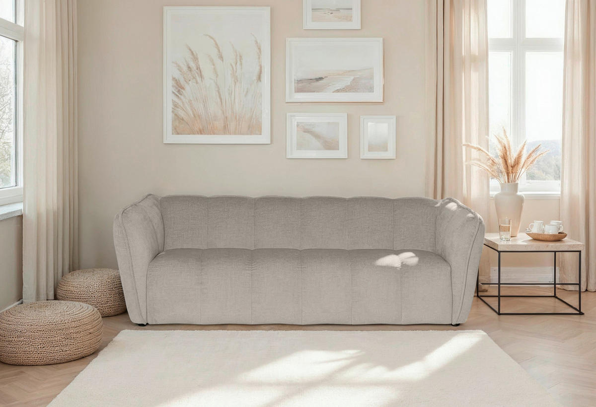 3-SITZER-SOFA LIVOLI Chenille Creme  - Creme/Schwarz, Design, Kunststoff/Textil (217/70/94cm) - MID.YOU