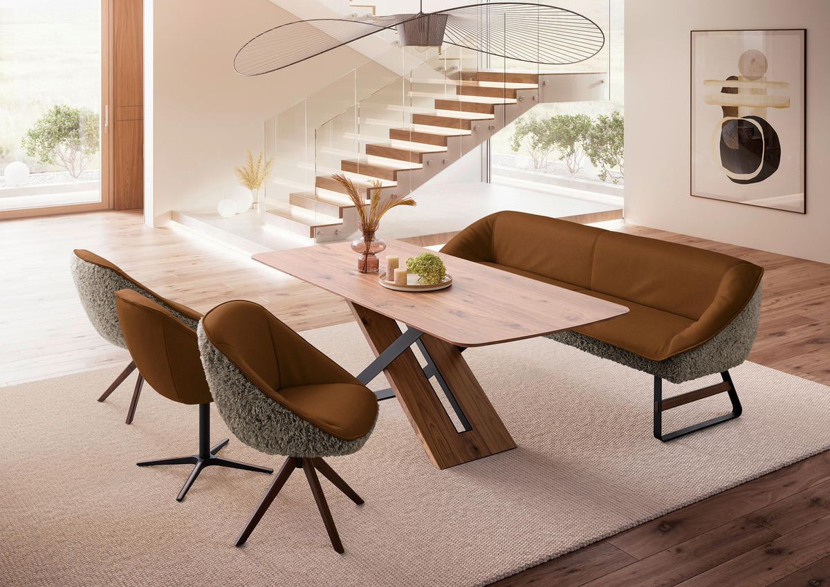 ARMLEHNSTUHL  Beinauswahl, Lederauswahl, Stoffauswahl, inklusive Armlehnen, automatische Rückholfunktion, gepolsterte Armlehnen, Sitzfläche 320° drehbar Hochflor Echtleder  - Nussbaumfarben/Braun, Design, Leder/Holz (61/89/70cm) - Koinor