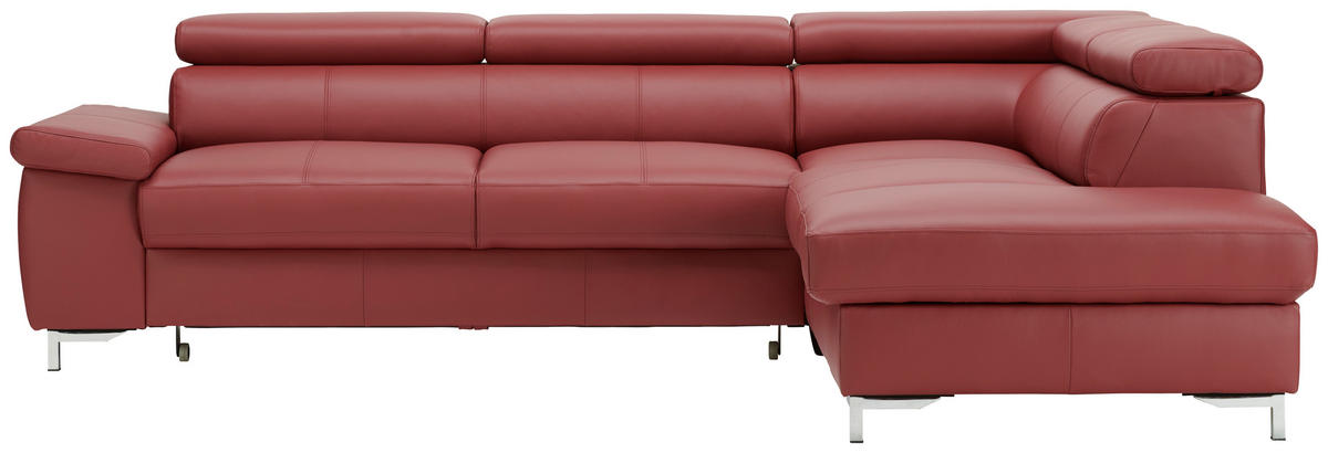 ECKSOFA  in Echtleder Bordeaux  268/213 cm  - Chromfarben/Bordeaux, Design, Leder/Metall (268/213cm) - Stylife