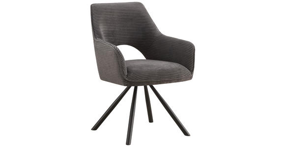 ARMLEHNSTUHL  Stoffauswahl, inklusive Armlehnen, Sitzfläche 180° drehbar, automatische Rückholfunktion Cord  - Dunkelgrau/Schwarz, Design, Textil/Metall (60/85/63cm) - Hom`in