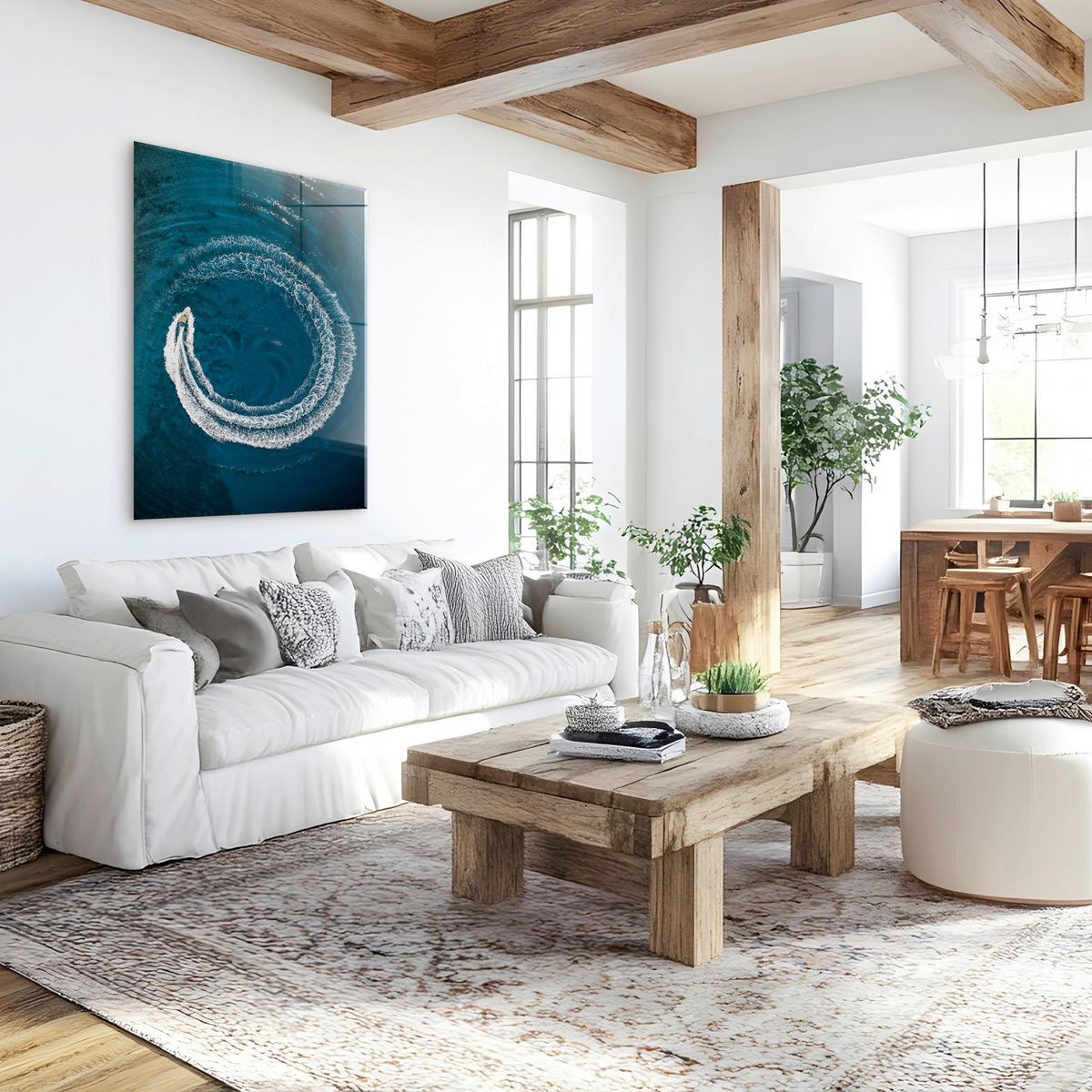 GLASBILD Abstraktes, Strand & Meer 120/80 cm  - Blau/Weiß, Basics, Glas/Papier (120/80cm)