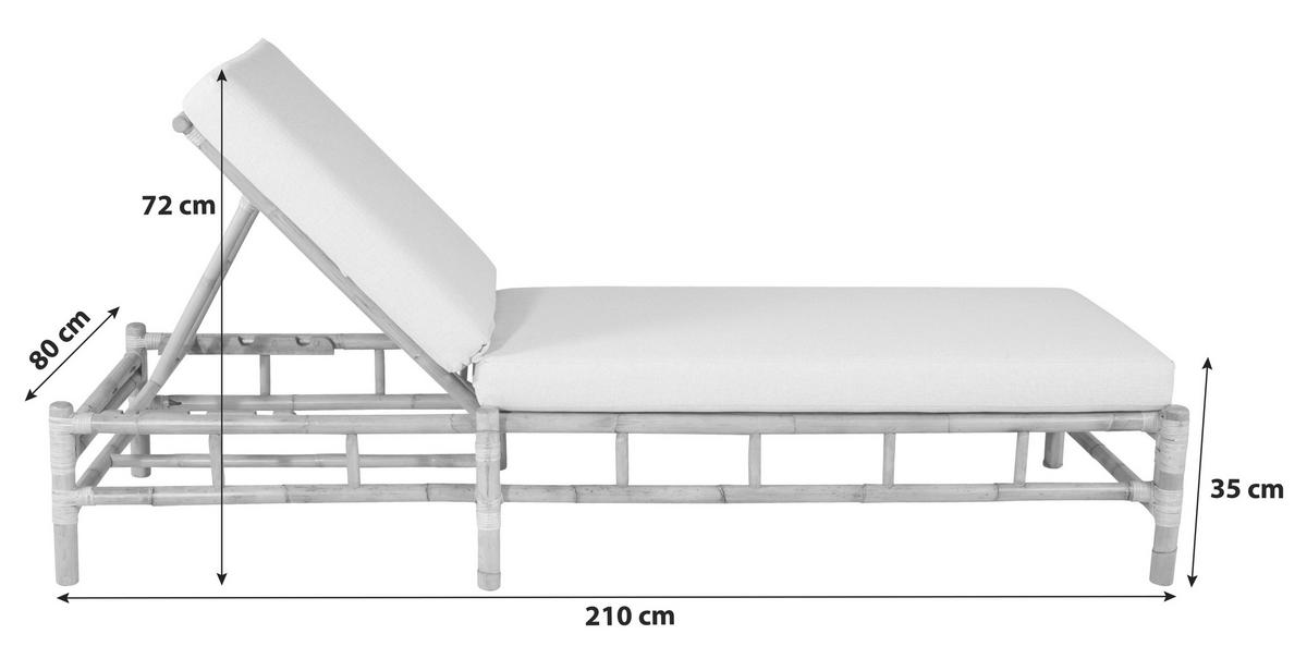 SONNENLIEGE 80/35/210 cm Bambus, Rattan  - Hellbraun/Creme, KONVENTIONELL, Holz/Textil (80/35/210cm) - Gardenson