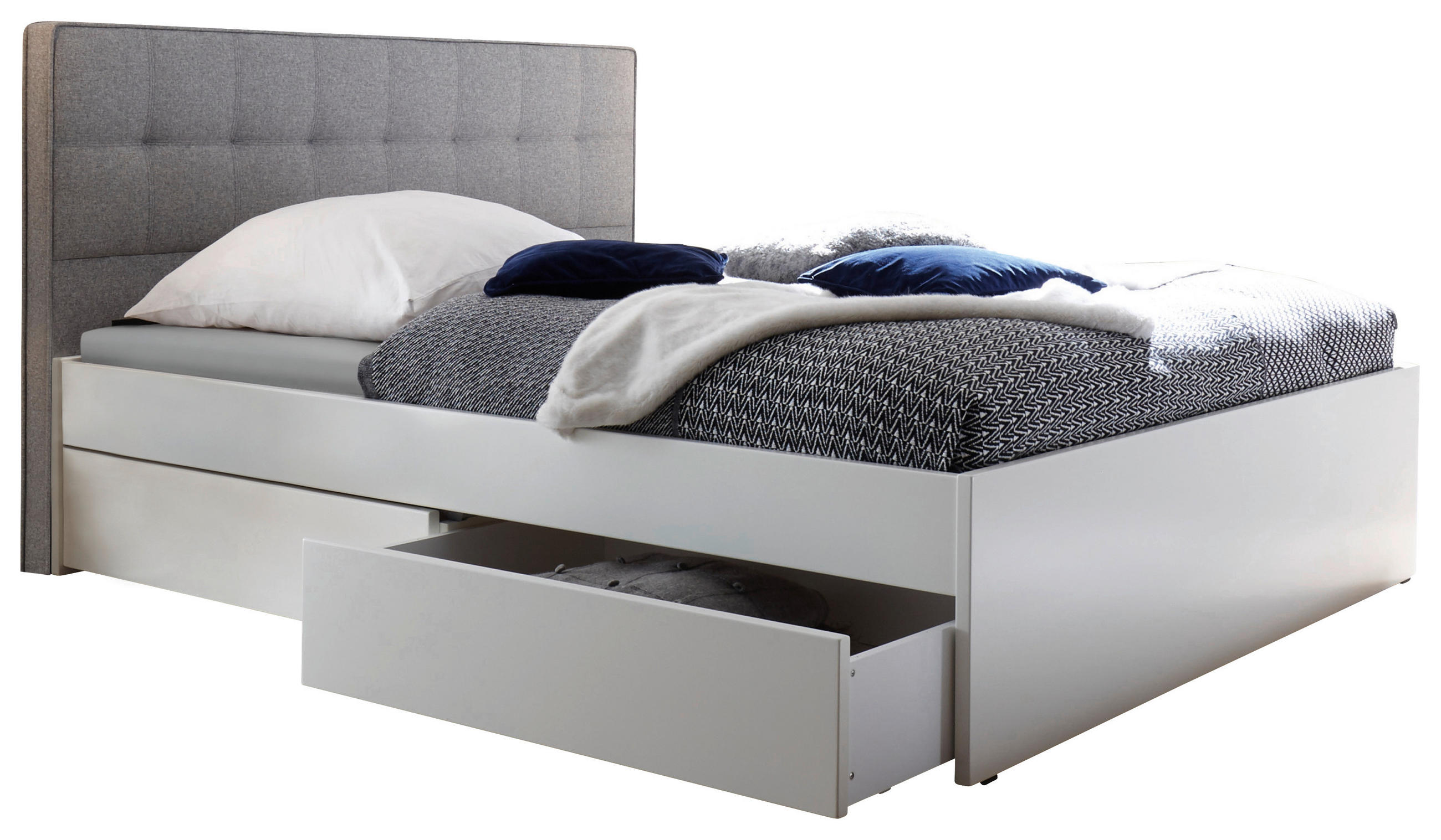 STAURAUMBETT 140/200 cm  in Grau, Weiß  - Weiß/Grau, MODERN, Holzwerkstoff/Textil (140/200cm) - Hasena