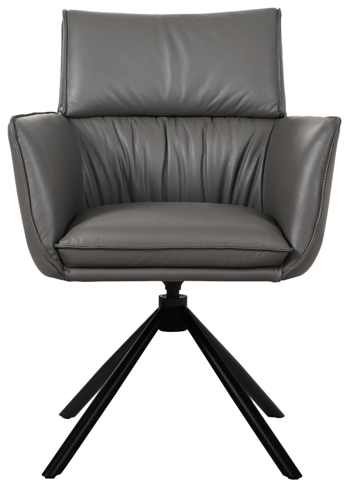 ARMLEHNSTUHL  Sitzfläche 360° drehbar, automatische Rückholfunktion  Echtleder  - Dunkelgrau/Schwarz, MODERN, Leder/Metall (64/90,5/64,5cm) - Livetastic