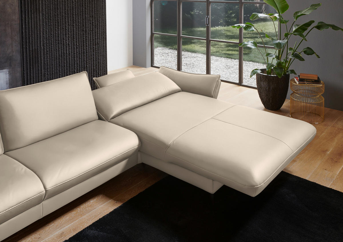 ECKSOFA in Echtleder Ecru  - Ecru/Schwarz, Design, Leder/Metall (334/172cm) - Valdera