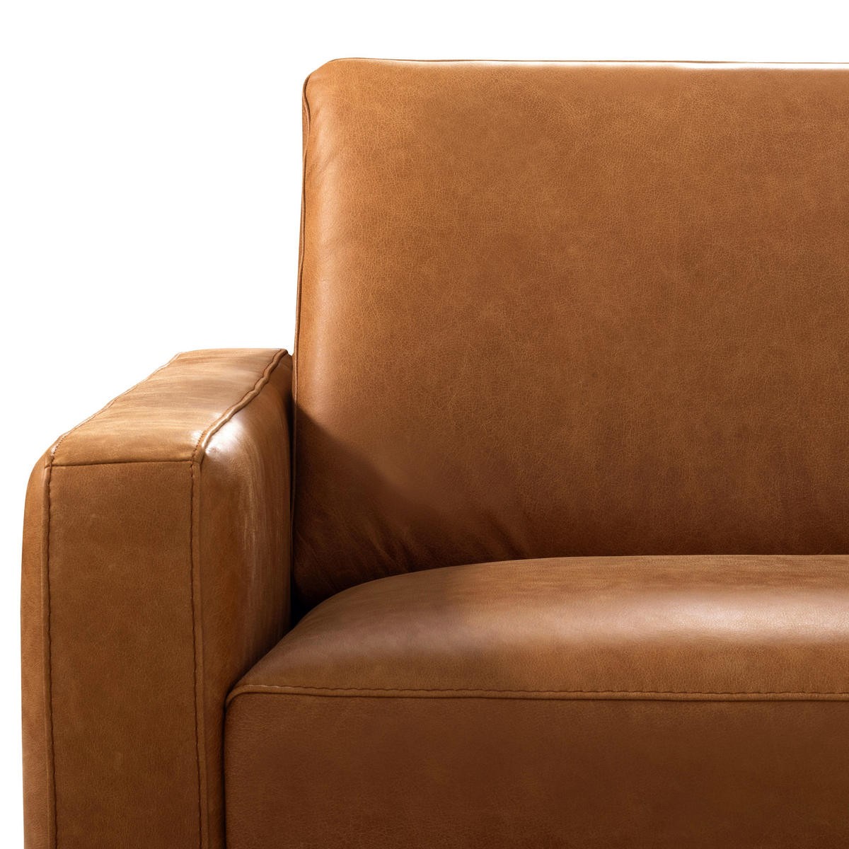 3,5-SITZER SPRING Echtleder Cognac  - Cognac/Schwarzchrom, Design, Leder/Metall (207/85/92cm) - Livetastic