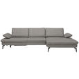 ECKSOFA in Echtleder Hellgrau  - Hellgrau/Schwarz, Design, Leder/Metall (325/157cm) - Dieter Knoll