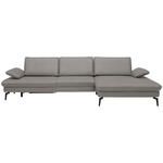 ECKSOFA in Echtleder Hellgrau  - Hellgrau/Schwarz, Design, Leder/Metall (325/157cm) - Dieter Knoll