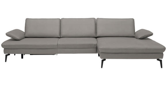 ECKSOFA in Echtleder Hellgrau 325/157 cm - Hellgrau/Schwarz, Design, Leder/Metall (325/157cm) - Dieter Knoll