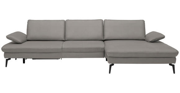 ECKSOFA in Echtleder Hellgrau  - Hellgrau/Schwarz, Design, Leder/Metall (325/157cm) - Dieter Knoll