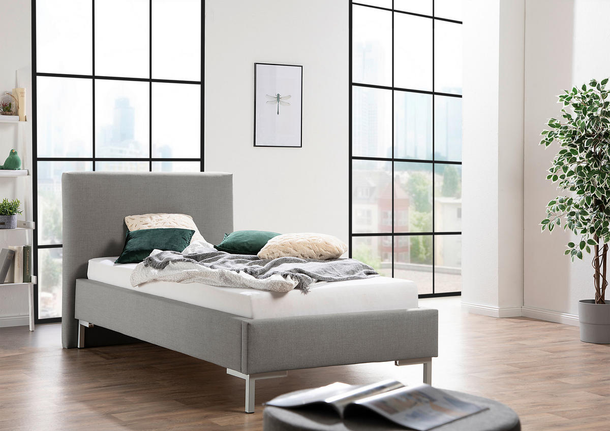 POLSTERBETT 100/200 cm,  in Grau,  - Silberfarben/Grau, MODERN, Textil/Metall (100/200cm) - Livetastic