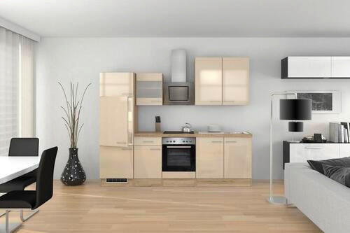 KÜCHENBLOCK 270 cm   in Kaschmir  - Kaschmir/Edelstahlfarben, MODERN, Glas/Holzwerkstoff (270cm) - FlexWell